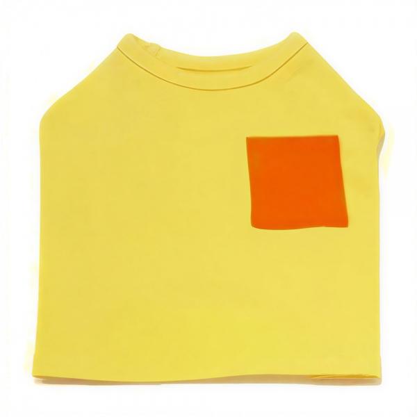 펫 강아지옷 스퀘어포켓 티셔츠 (노랑) (XL)