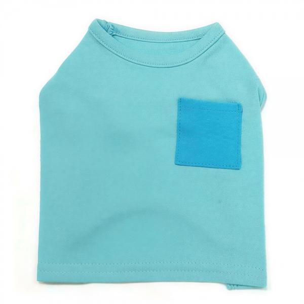 펫 강아지옷 스퀘어포켓 티셔츠 (하늘) (XL)