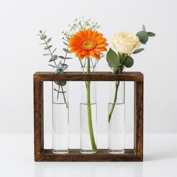 꽃과여백 우드프레임 시험관 꽃병 3구