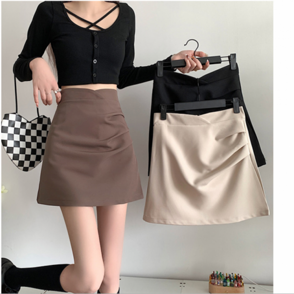 옆라인 셔링 A라인 속바지 내장 미니 스커트 숏 치마 사무실 하객룩
