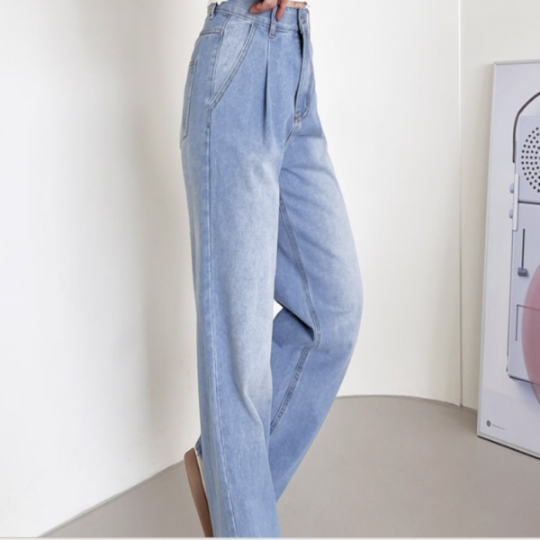 여자청바지 핀턱 워싱와이드 데님청바지 아웃도어 편한청바지