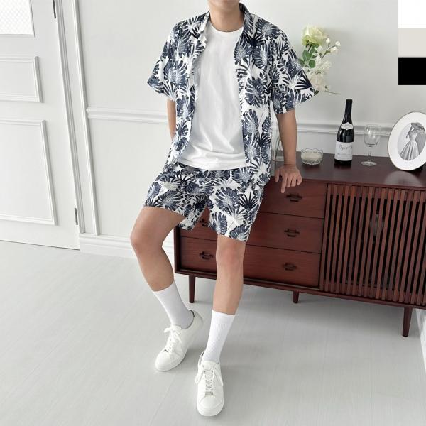 KWW 1003 남자 여름 바캉스 해변룩 비치웨어 반팔 남방 셔츠 반바지 세트
