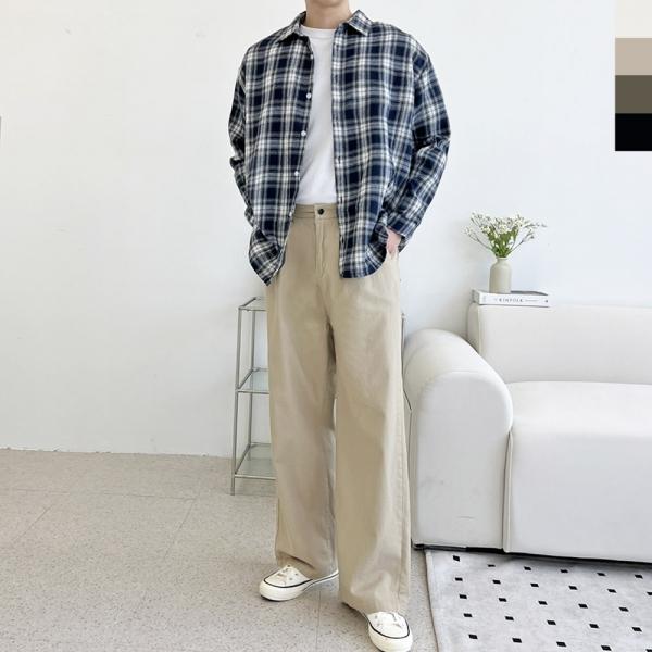 ACC SF1000M 남자 사계절 반밴딩 면바지 세미와이드 코튼 핀턱 팬츠