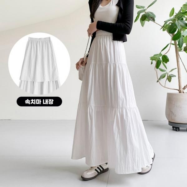 하이웨스트케이크롱스커트 셔링 밴딩스커트 롱치마