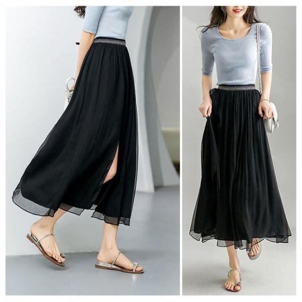 봄여름 절개 A라인 롱스커트