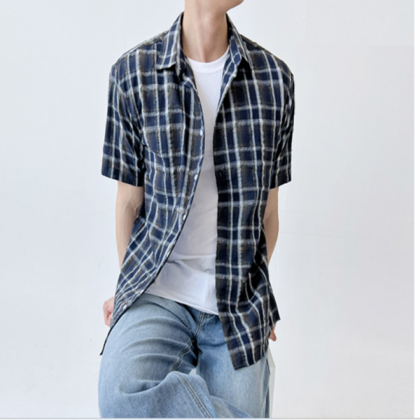 남자체크남방 115사이즈 린넨 오버핏 여름 체크 반팔 남방 셔츠