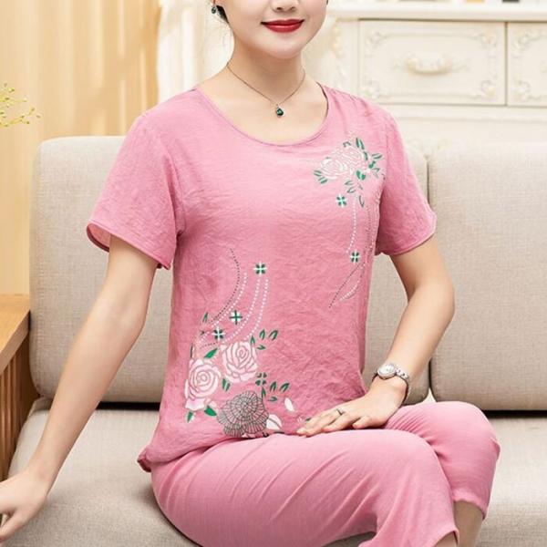 비비드 플라워 린넨 상하의 세트 5color  할머니 잠옷 홈웨어 여름 파자마