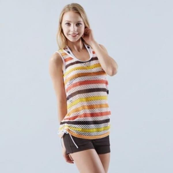 스트라이프 여자 수영복 비치웨어 비키니 4p 브라운