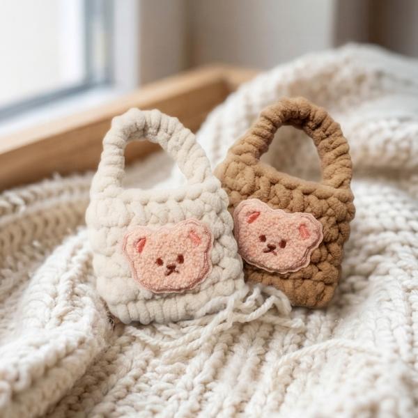 바닐라 라떼 곰 에어팟 버즈 니트 파우치 케이스