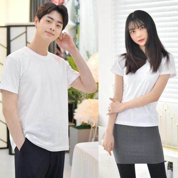 WL 교복몰 (2장 패키지) 라인핏 화이트 기본 티셔츠(남자