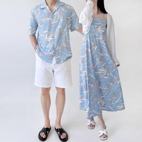 WL GSS SH221-DR221 남자 여자 롱 비치 원피스 커플룩 신혼여행 시밀러룩 비치웨어