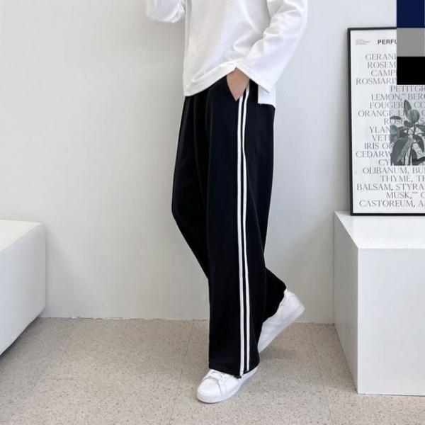 WL GTT G277M 남자 커플 트레이닝 두줄 트랙 와이드 팬츠(밑단스트링)