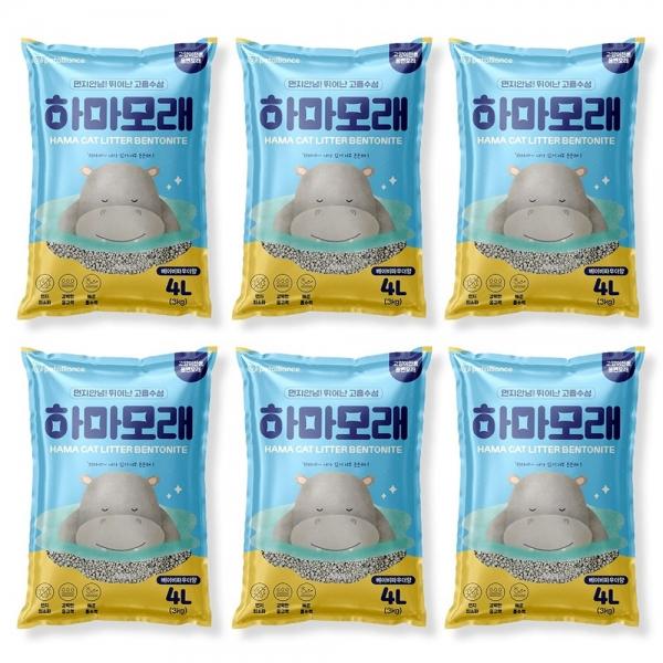 펫얼라이언스 고양이 모래 하마 벤토나이트 (베이비파우더향) 4L x 6개