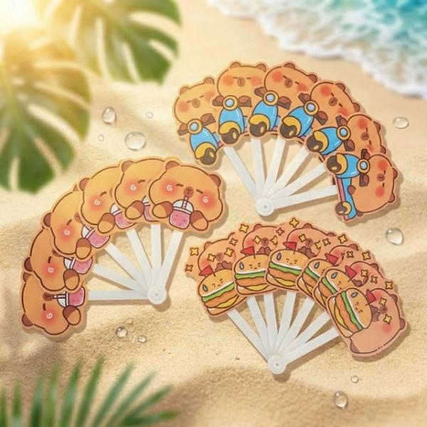 WL (별별창고) 6단 접이식부채 카피바라 원터치 단체선물 캐릭터 선물용