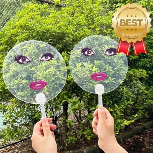 WL 얼굴 일러스트 투명 원형부채 10개묶음 행사답례품 대량도매