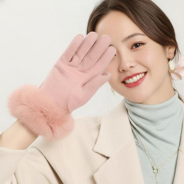 WL 글로지 울 캐시미어 토끼털 트리밍 터치가능 여성 장갑