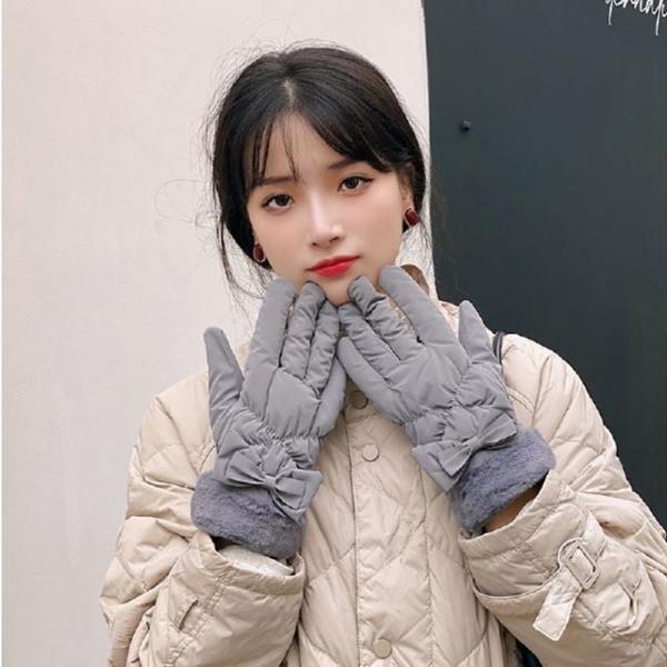WL (이거찜) 리본 패딩 터치 장갑 겨울장갑 손가락 장갑 방한장갑