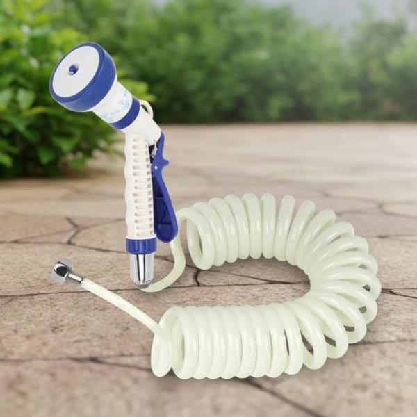 정원 세차 스프링 코일호스 화이트 다기능 분사기 세트 5m