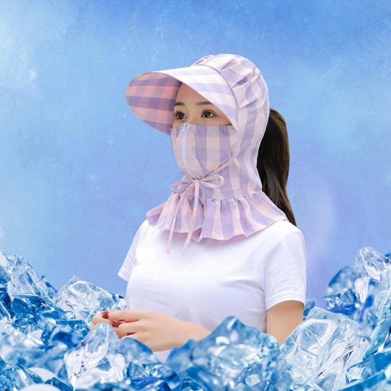 그늘막 넥지퍼 썬캡 가리개 햇빛차단 프릴체크 마스크 차단모자 햇빛 용모자