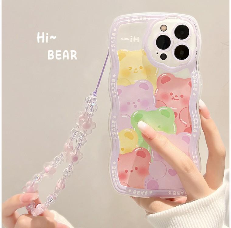 글리밍유 아이폰스트랩케이스 아이폰귀여운케이스 아이폰범퍼케이스 아이폰 알록달록 곰돌이 케이스