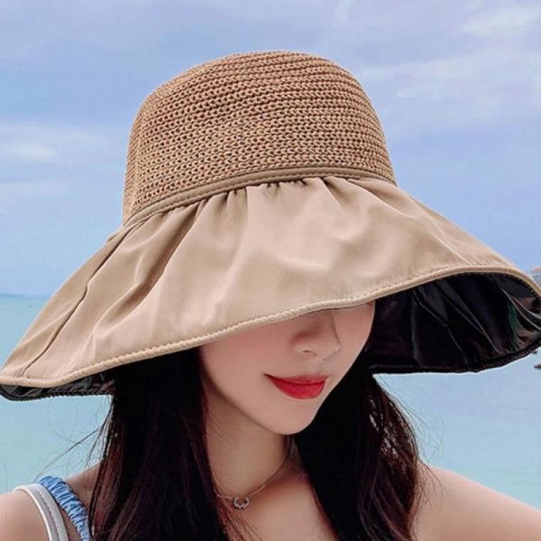 라탄 비치 왕골 챙넓은 모자 암막 햇빛가리개 돌돌이모자