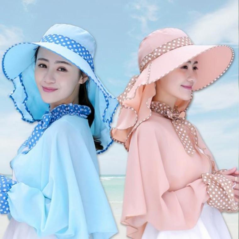 1+1 여름 썬캡 망토 전신 햇빛차단 챙넓은 여성 모자