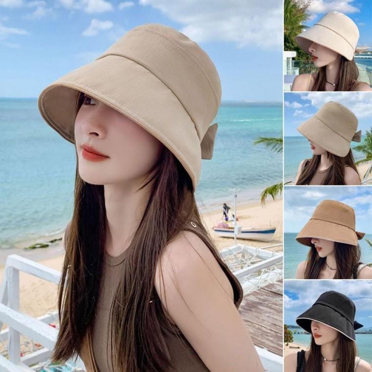 여성 모자 버킷햇 벙거지 가벼운 뒷리본 햇빛차단 챙넓은모자 버킷햇 여행모자 여성 나들이모자 여자