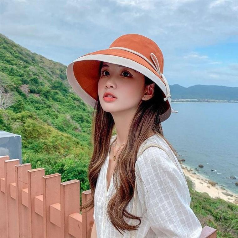 여성모자 배색 끈리본 여름 여행 썸머 예쁜 버킷햇 햇빛차단 패션 코디 여행 여자 챙 벙거지 버킷햇 여성