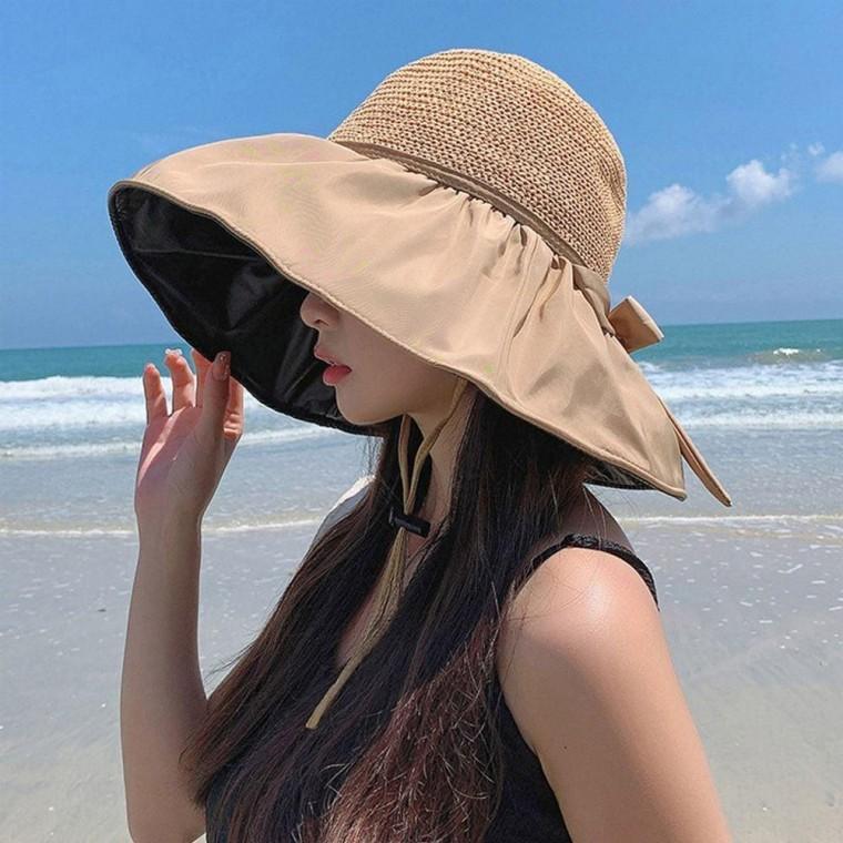 여성 와이드 리본 버킷햇 썬캡 빅사이즈 벙거지모자 햇빛가리개 여성 햇볕가리개 비치 휴양지 모자 밀집