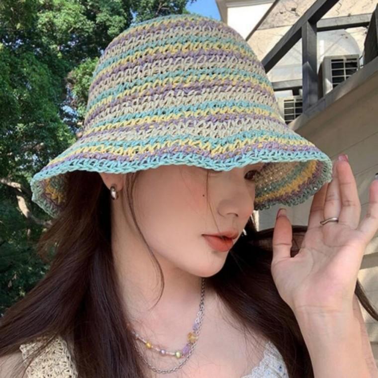 여름 햇빛차단 밀짚모자 예쁜 리본 버킷햇 바캉스 해변 모자 여성용 라피아햇 휴양지 나들이 자외선차단 모