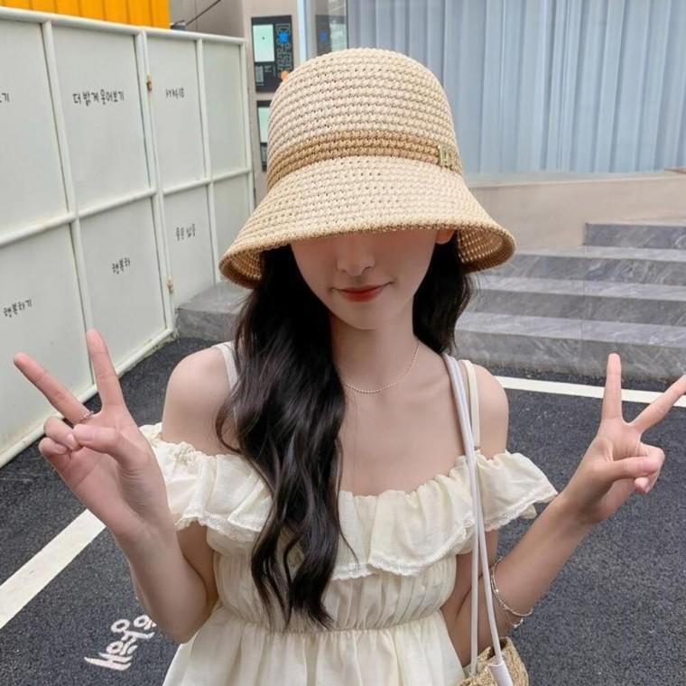 여성 모자 패션 M라인 배색 니트짜임 햇빛차단 버킷햇