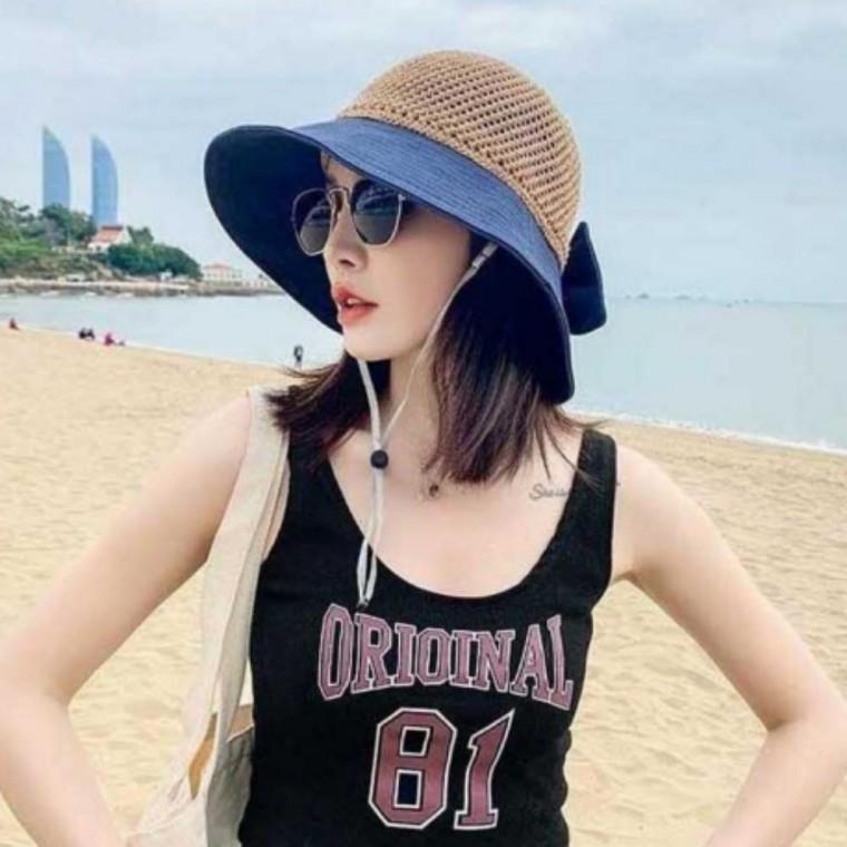 여자 햇빛 챙모자 바캉스 휴가룩 리본 버킷햇 모자