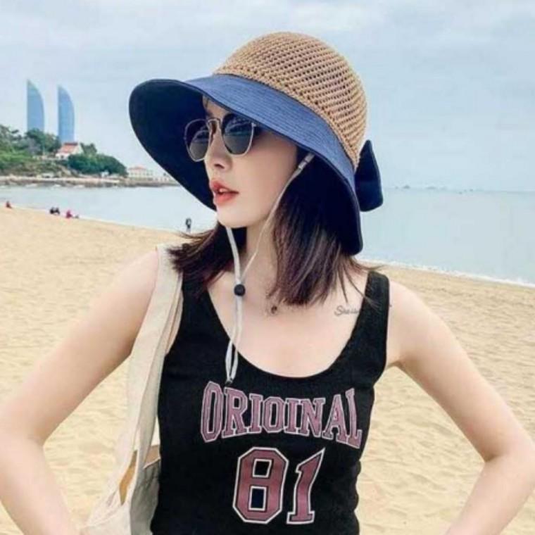 여자 바캉스 챙모자 버킷햇 햇빛 모자 휴가룩 리본