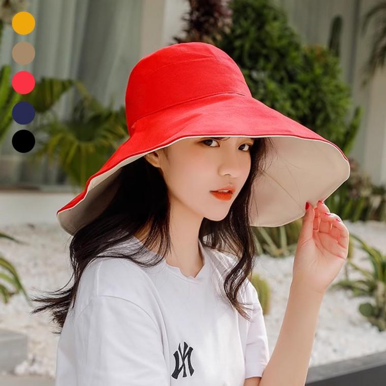 빅와이드챙 양면 활용 무지 햇빛 차단 버킷햇 모자