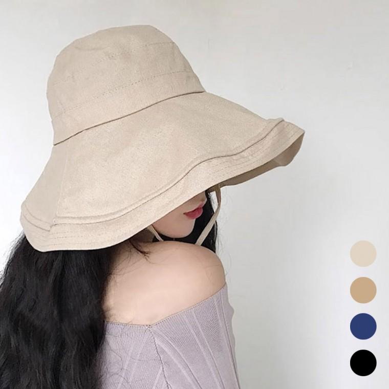 여성 와이드챙 나들이 햇빛차단 모자 무지 버킷햇