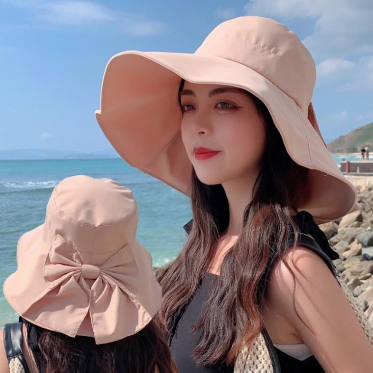 바캉스 빅리본장식 와이드챙 버킷햇 여름 햇빛차단