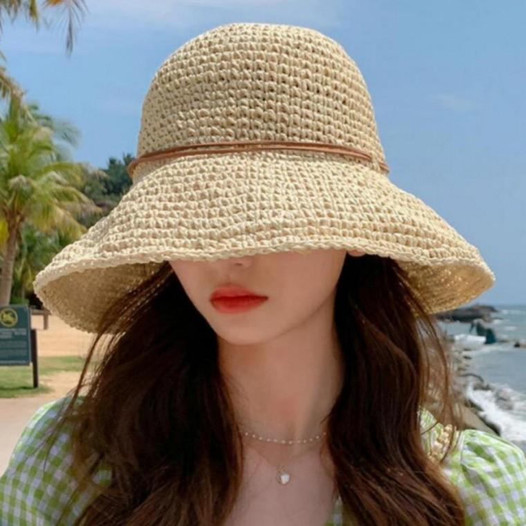 라피아햇 왕골 리본 바캉스모자 여성 여름 밀짚모자 햇빛차단 해변 챙모자 휴양지