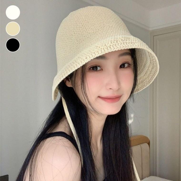가볍고 부드러운 니트짜임 햇빛차단 큐티룩 버킷햇 밀짚 라피아 봄 왕골 휴양지 챙넓은 보넷 비치 캡