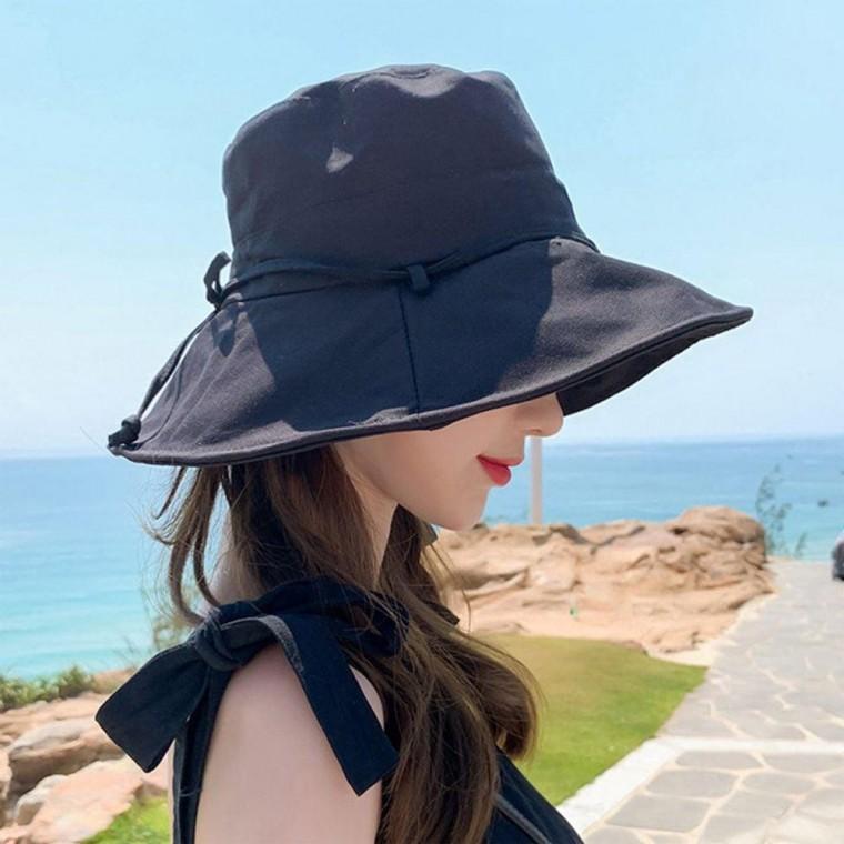 무지 리본 벙거지모자 둘레 끈 조절 여성 버킷햇 모자 햇빛가리개 해변 챙 여름 여자 휴양지 바캉스