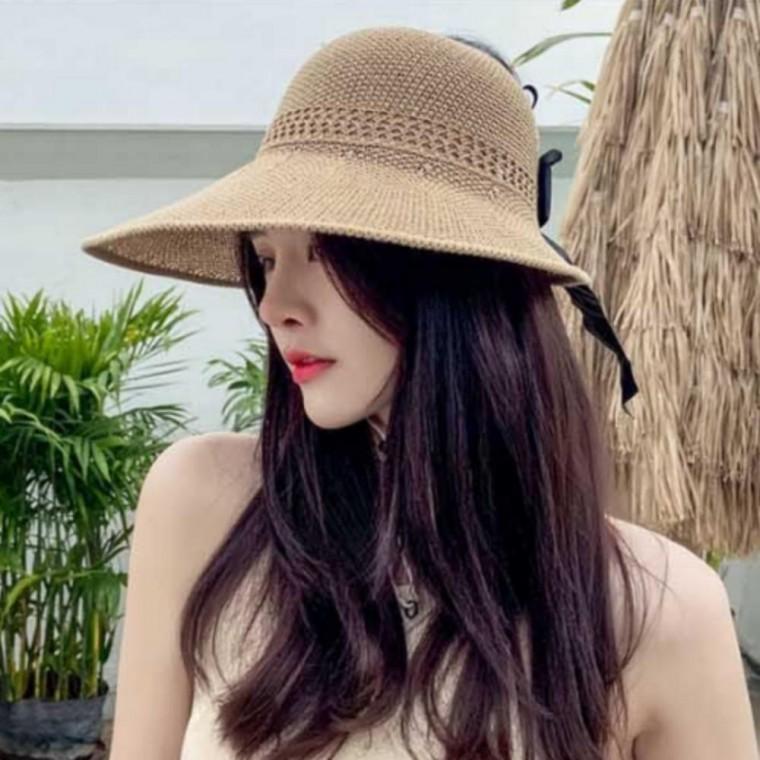 여자 여름 데이트 햇빛차단 밀짚 리본 버킷햇