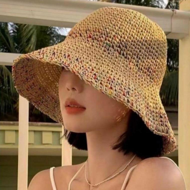 여자 봄 여름 데이트룩 햇빛차단 밀짚 라탄 버킷햇