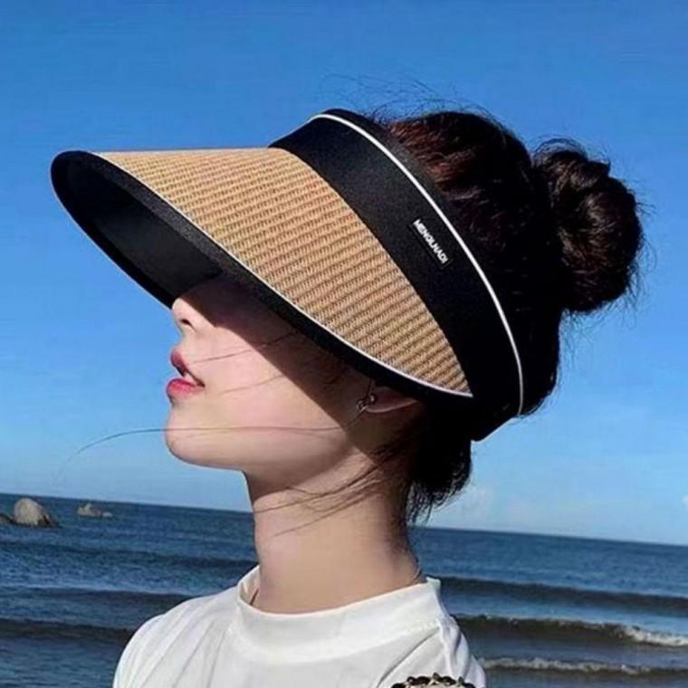 여성 라탄 햇빛차단 돌돌이 휴대용 나들이 밴드 선캡