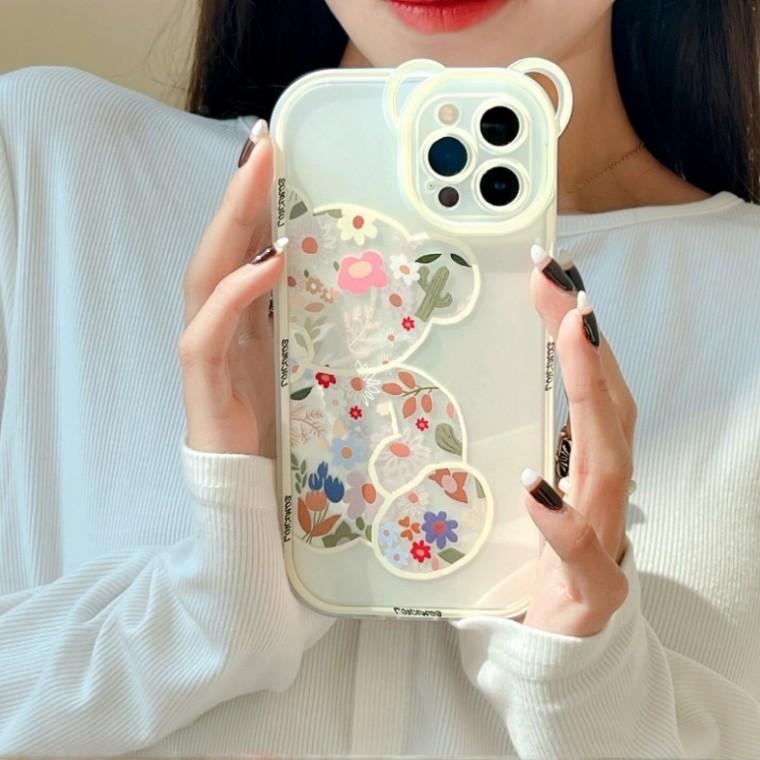 글리밍유/ 아이폰귀여운케이스 아이폰투명케이스 아이폰풀커버케이스 아이폰범퍼케이스 카메라 곰돌이