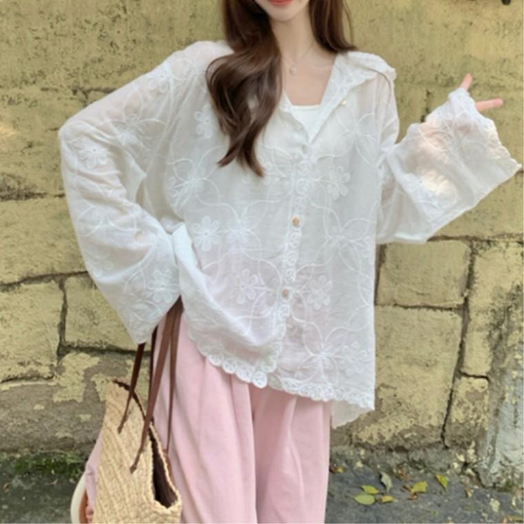 루즈핏 여름 시스루가디건 사무실가디건 깔끔한스타일 심플룩 20대여성 캐주얼 코디하기편한 해변 햇빛차단