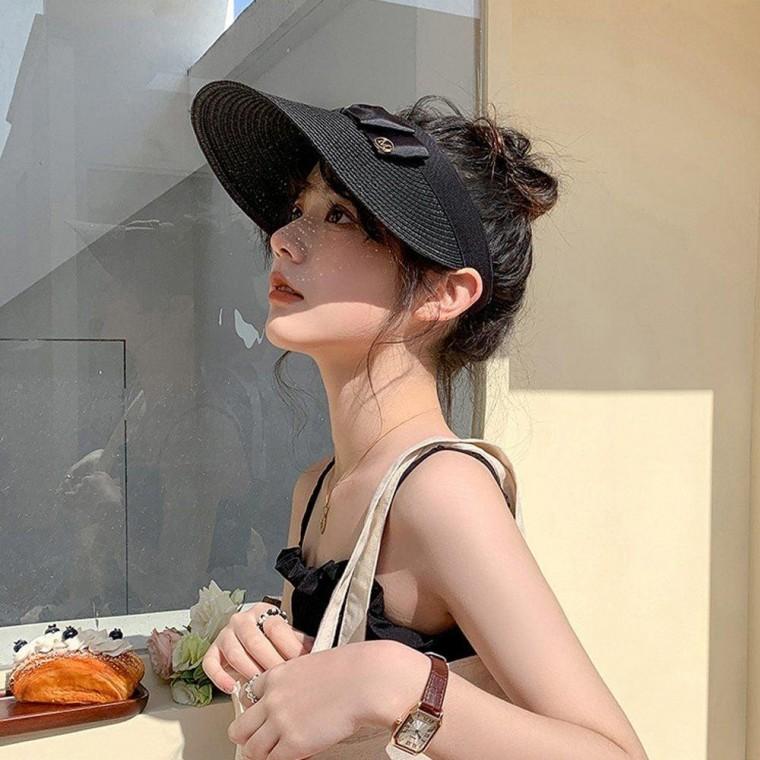 자외선 차단 여성 모자 햇빛 가리개 라탄 썬캡 블랙 선캡 여성선캡 창모자 여성창