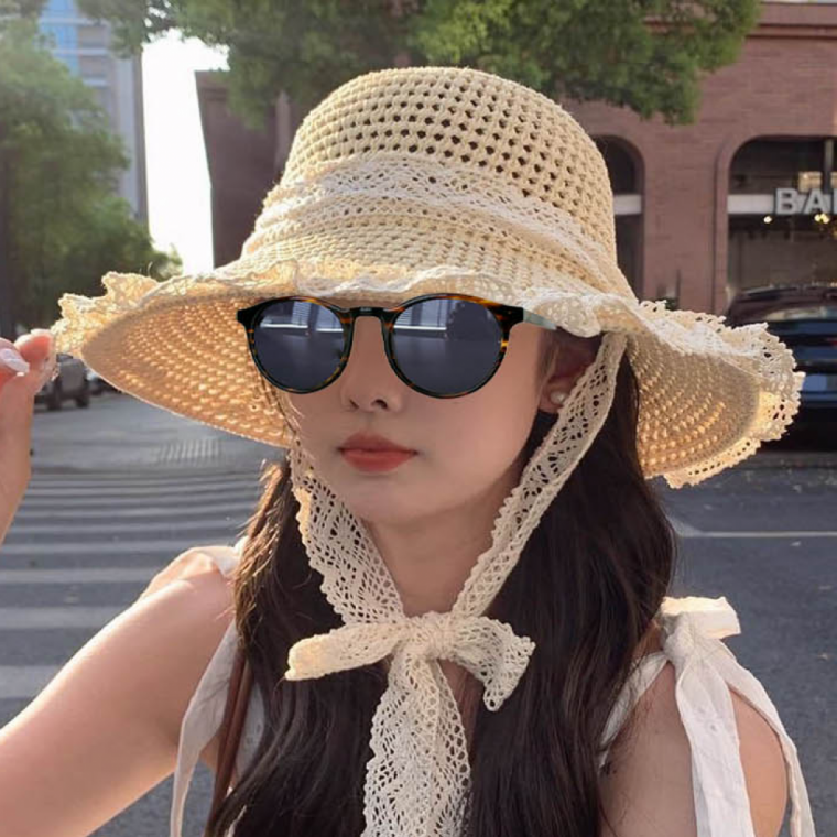밀짚 사랑스러운 햇빛 레이스 모자 썸머 여름 차단 내츄럴한모자 사파리모자