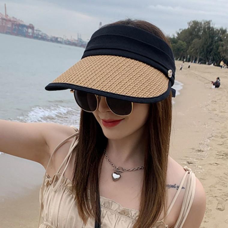 가리개 모자 햇빛 여성 라탄 차단 블랙 여름 썬캡 썬바이저 자외