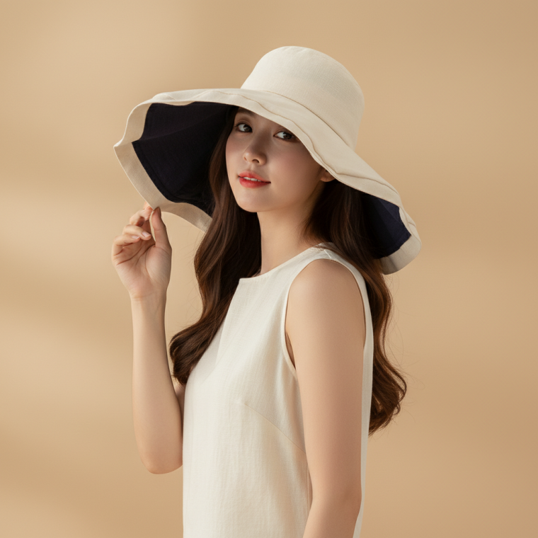 여성용 넓은 챙 햇빛차단 모자 휴양지용 썬캡 UV방지 여름 모자