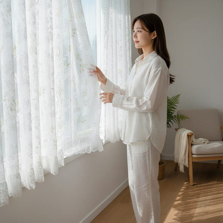 플라워 패턴 침실 가림막 커튼 창문 햇빛 차단 패브릭 2미터 암막 인테리어 홈데코 카페  침대