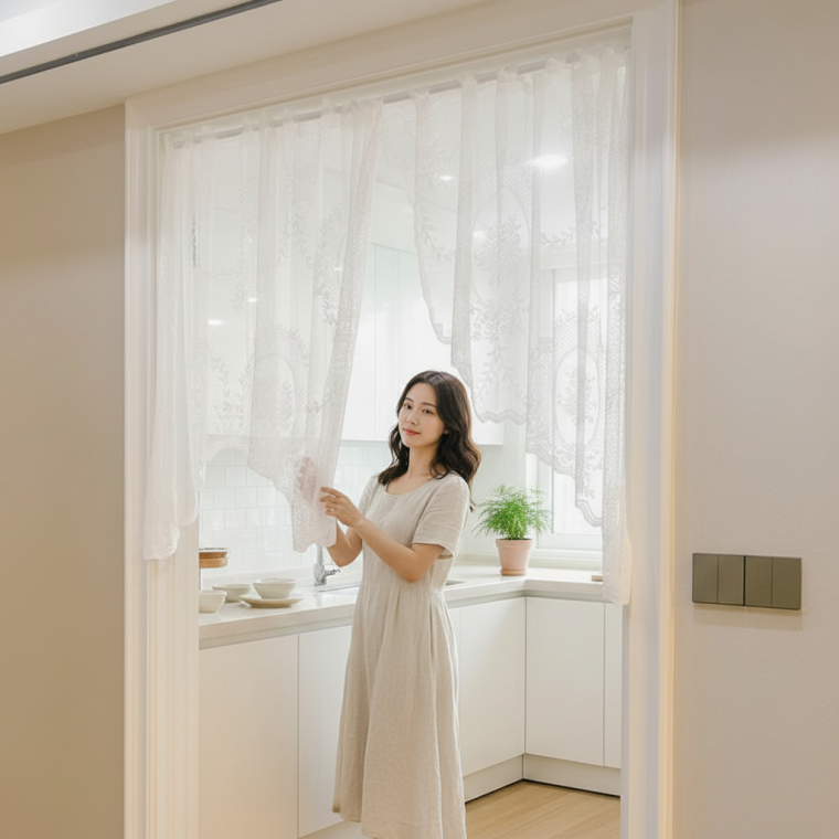 주방 창문 커튼  패브릭 바란스 인테리어 햇빛 차단 홈카페 카페